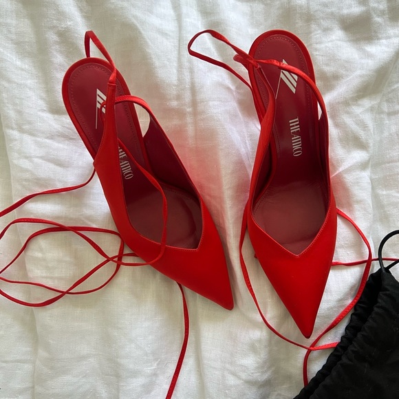 The Attico Orange/Red 105mm Venus satin lace-up pumps - Picture 1 of 5